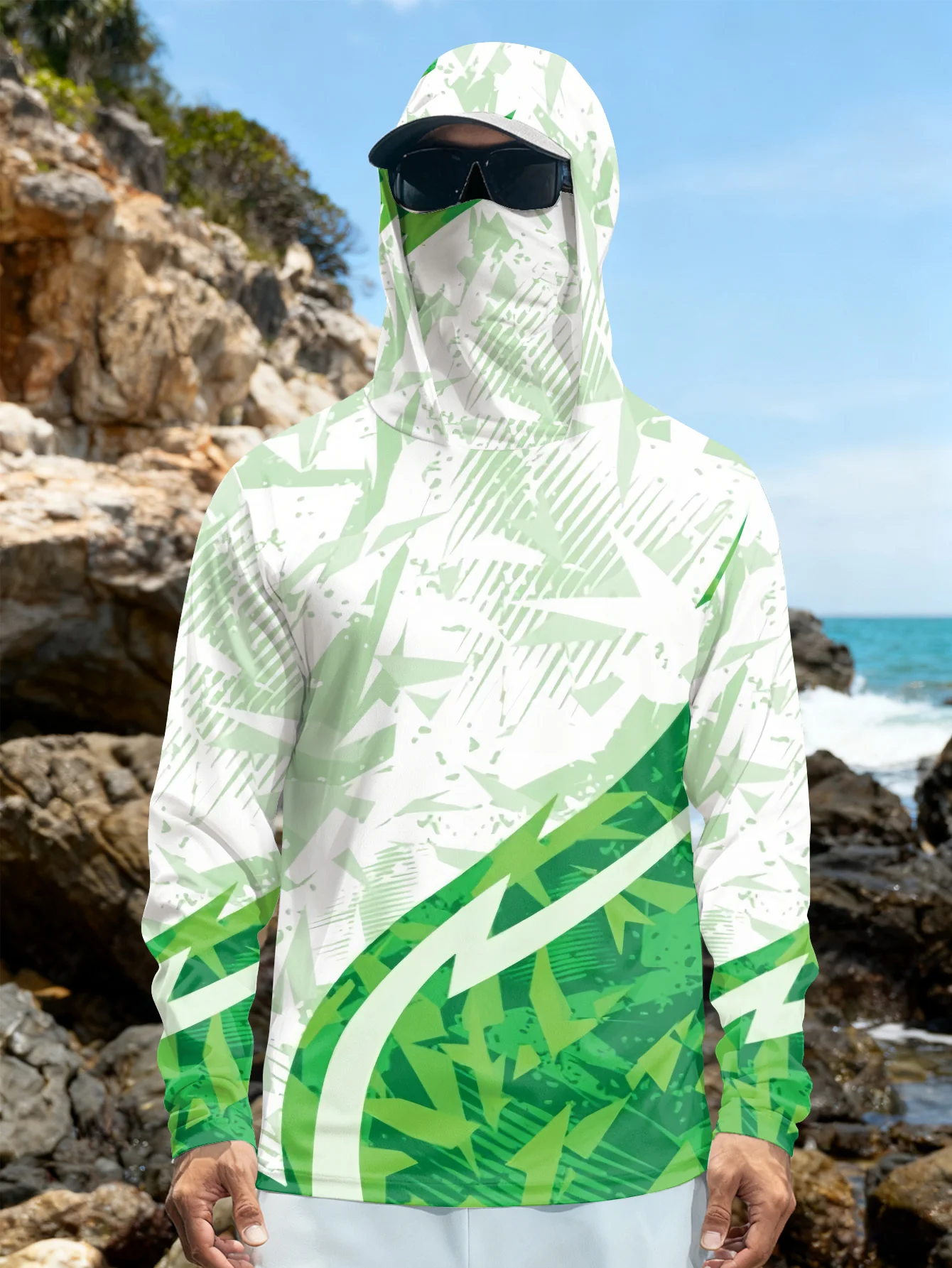 Fishing Mask Sun Protection - Мужская рубашка для рыбалки с капюшоном,