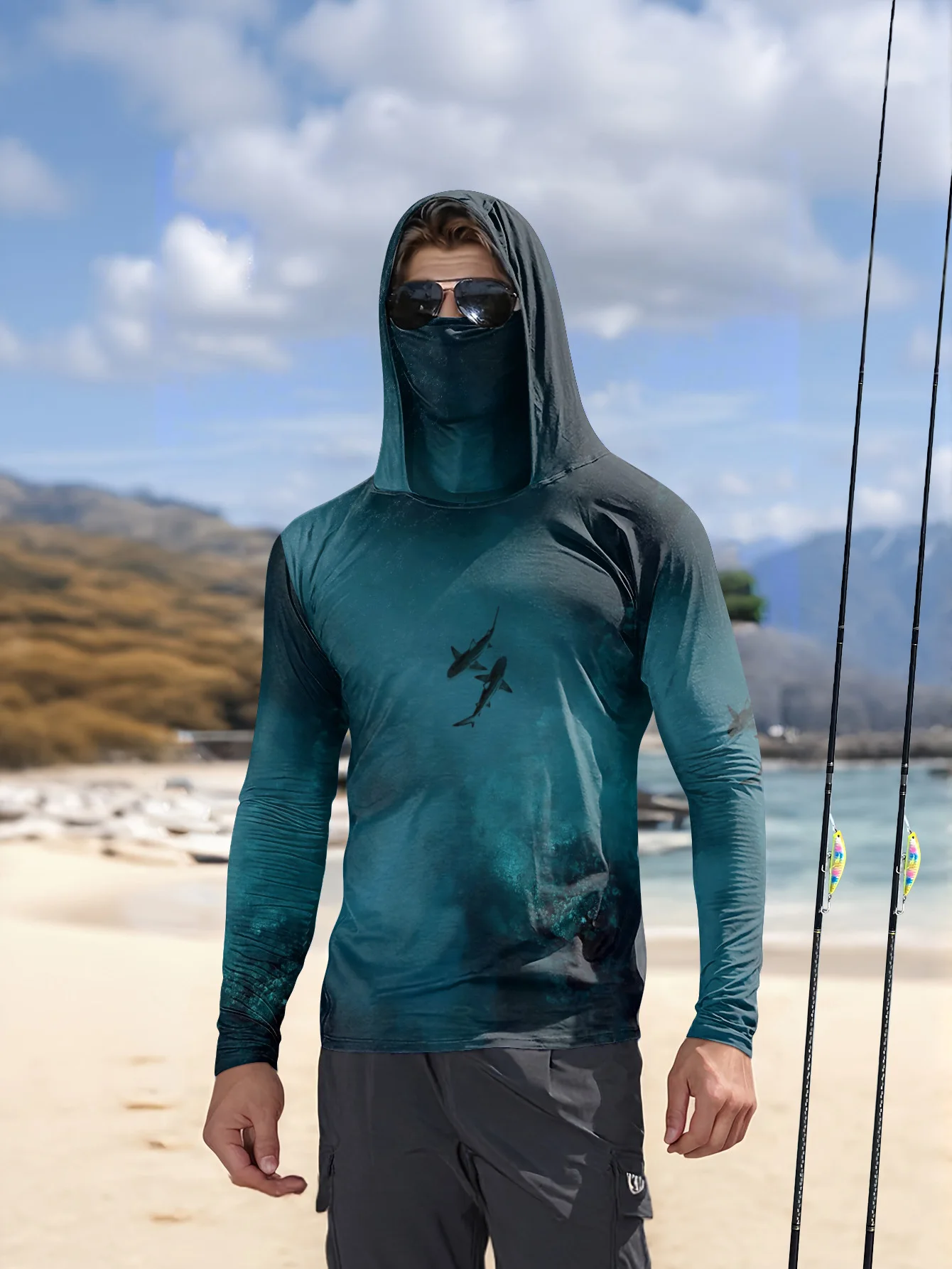 Fishing Mask Sun Protection - Мужская рыболовная толстовка с капюшоном и