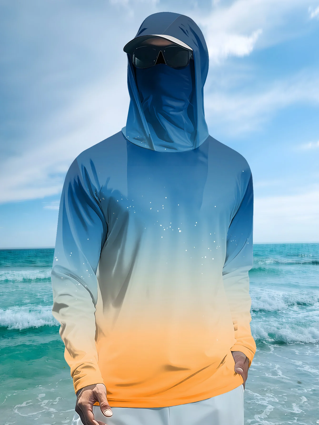 Fishing Mask Sun Protection - Мужская рубашка для рыбалки с капюшоном,